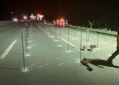 Deep foam injection on a highway at night